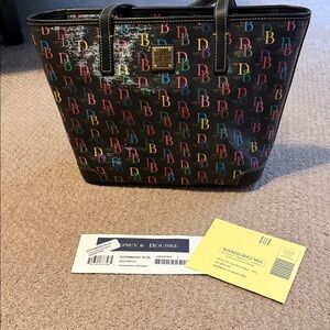 Dooney & Bourke Black Multicolor Logo Tote